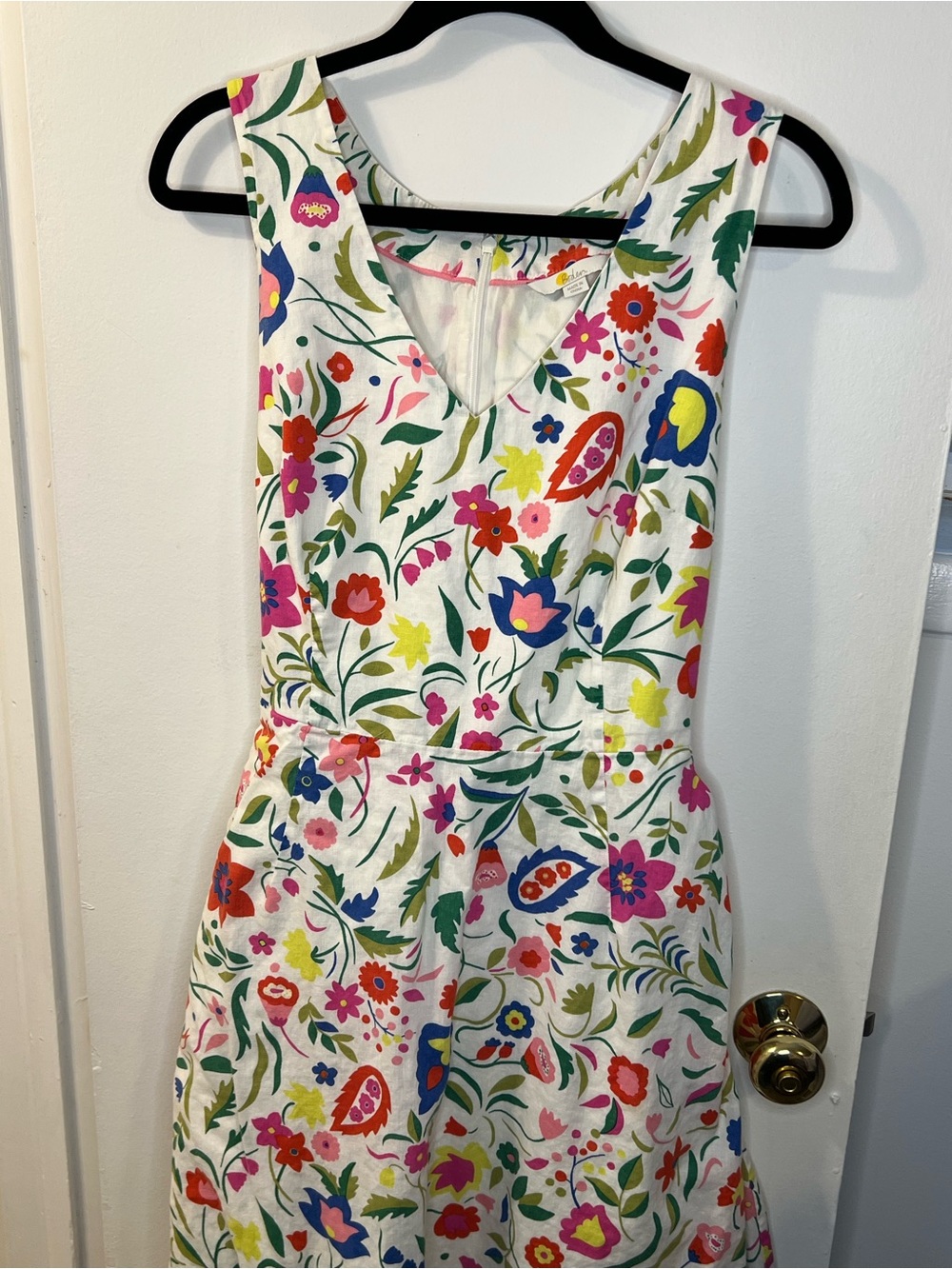 Boden Floral Print Sleeveless A-Line Dress - White with Multicolor Bloom
